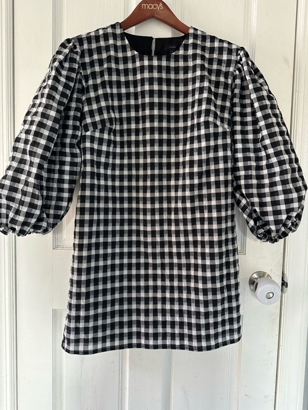 J. Crew Gingham Puff Sleeve Mini Dress